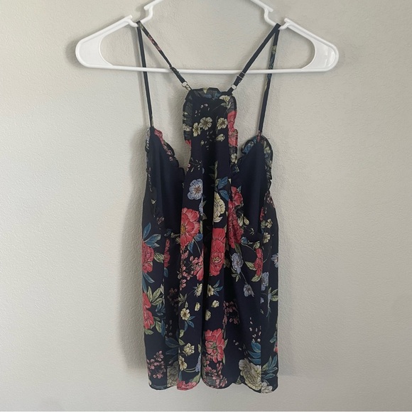 Women's Miss Me Navy Blue Floral Chiffon Tank Top Size Medium - Picture 9 of 12